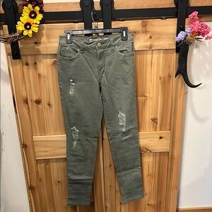 YMI Olive Skinny Jeans with Distressed Details